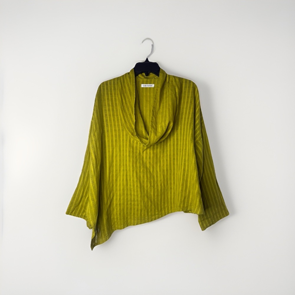 Yasuko Kurisaka Artsy 100% Cotton Tunic Lagenlook O/S Chartreuse Asymmetric Boxy